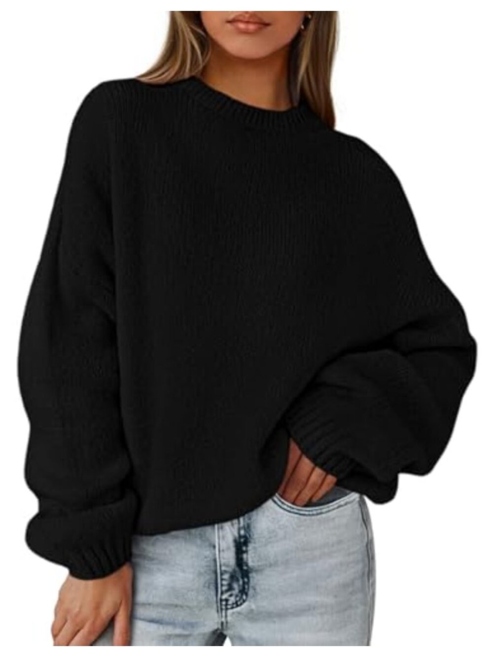 Womens Oversized Chunky Knit Sweater Drop Shoulder Pullover